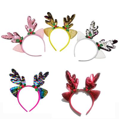 China Reversible Christmas Party Novelty Reindeer Sequin Headband for Kids Girls Christmas Party Hair Accessories for sale