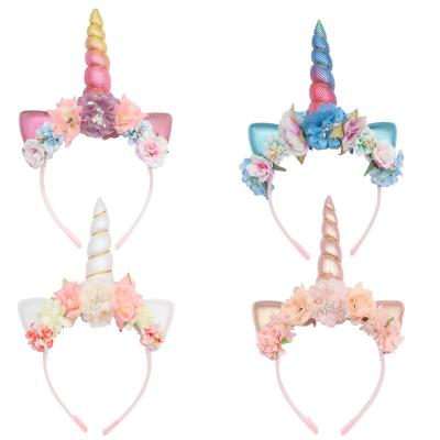 China Unicorn Horn Flower Headband costume Unicorn Birthday Headband Unicorn Birthday party accessory for sale