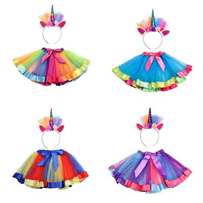 China Sweet Girls Layered Rainbow Tutu Skirts with Unicorn Horn Headband for Girls Unicorn Party Costume for sale