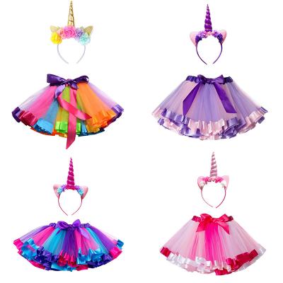 China Unicorn Birthday Party Girls Birthday Party and Costume Unicorn Cosplay Headband and Rainbow Tutu Skirt Sets for sale