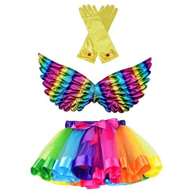 China Soft Gloves Fairy Princess Wing Tutu Skirt Sets Party Dress Up Kid Girl Birthday Gift and Rainbow for sale