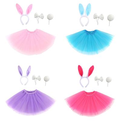 China Girls Easter Party Costume Bunny Ears Headband Bowtie Tail Costume And Tulle Tutu Skirt Sets for sale