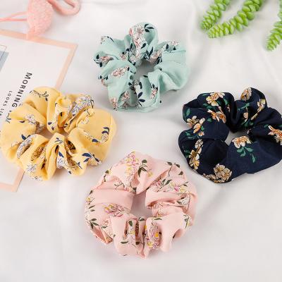 China Elegant Hair Tie Flower Printing Elastic Hair Scrunchies Women and Girls Hair Rope Bands Ponytail Hair Ties for sale