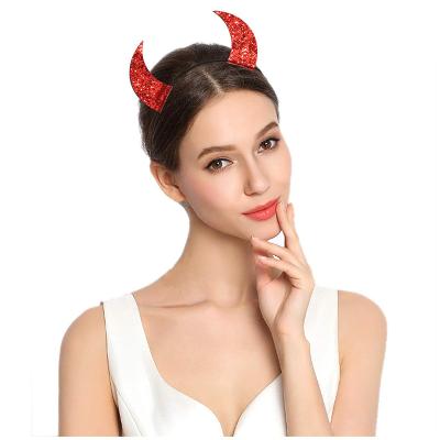 China Party Halloween Costume Glitter Devil Horns Headband Kids Adults Kids Helmet Hair Accessory for sale