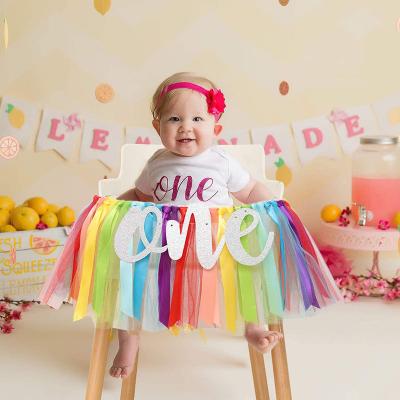 China Tulle tutu banner ribbon and ribbon and prop and tulle highchair tutu banner baby rainbow theme wholesale photo backdrop for sale