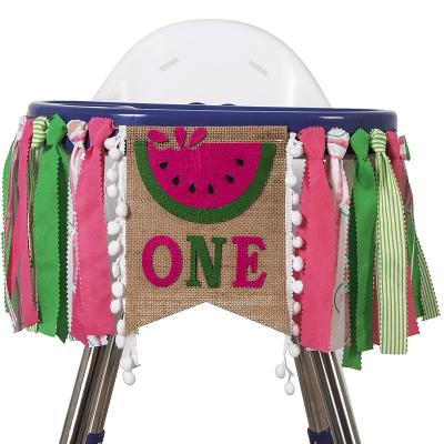 China Handmade Banner Fruit Theme HighChair Banner Watermelon Birthday Banner For Baby Birthday Party for sale