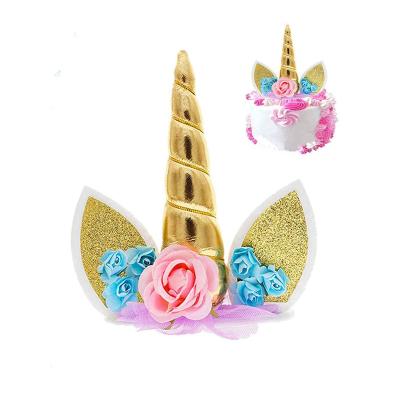 China Unicorn Horn Cake Decoration Kids Birthday Party Cake Topper for Baby Shower Christmas Wedding Birthday Party Cake Decorations for sale