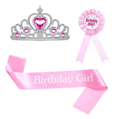 China Indoor Outdoor Princess and Prince Birthday Tiara Crown Sash with Button Pins for Kids and Adult Birthday Party Costume for sale