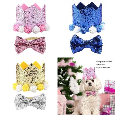 China Viable Wholesale Cute Blingbling Dog Birthday Hat Crown And Bowtie Collar For Pet Birthday Party Supplies for sale