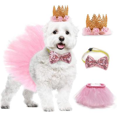 China Viable Dog Birthday Party Supplies Cute Lace Crown Blingbling Bow Tie and Tutu Skirt for sale