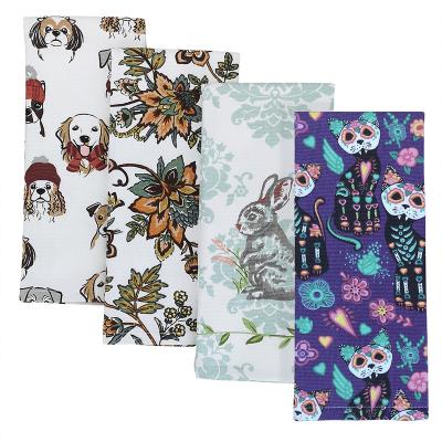 China cotton factory spot goods luxury 100% cotton pattern colorful custom kitchen towel 100% tea towels set 4 pcs/set for sale