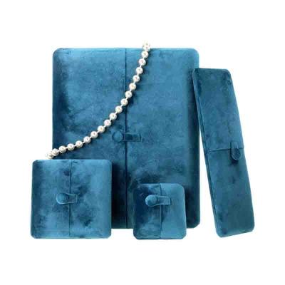 China Newest Peacock Blue Velvet Ring Box Jewelry Box Necklace Packaging Jewelry Box for sale