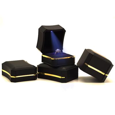 China Black ex-factory styling box classic prices with custom logo double ring LED jewelry box ring boxes bead light custom necklace box for sale