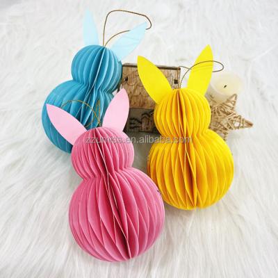 China 3PCS Rabbit Bunny Paper Honeycomb Ornaments Paper Disposable Baubles For Easter Festival Party Decorations for sale