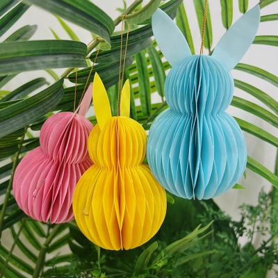 China 3PCS Rabbit Bunny Paper Honeycomb Ornaments Paper Disposable Baubles For Easter Festival Party Decorations for sale