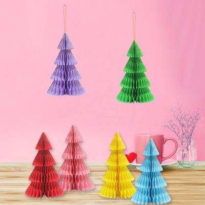 China Handmade Disposable Paper Tree Decorations with String Ornament Foldable Honeycomb Wedding Mall, Christmas Tree Window Display Decoration for sale