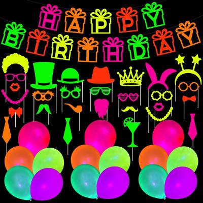 China UMISS 44PCS Amazon Paper Wholesale Fluorescent Balloon Night Birthday Party Theme Bar Decoration Supplies for sale