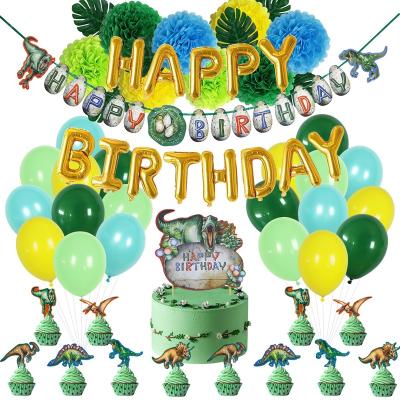 China Ximen Dinosaur Birthday Stone Disposable Decoration for Boy Party Supplies Including Balloons Banner Pompoms Cake Topper Party Set for sale