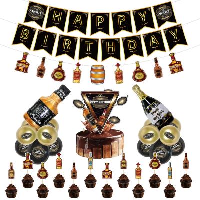 China Whiskey Theme Birthday Party Decoration Disposable Stone Supplies, 32PCS Party Set Including Banner Balloon Cake Topper for sale