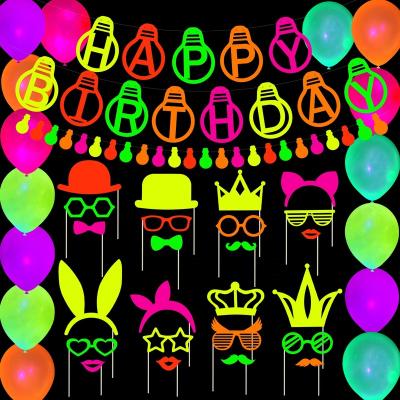 China UMISS 41PCS Amazon Paper Wholesale Fluorescent Balloon Night Birthday Party Theme Bar Decoration Supplies for sale