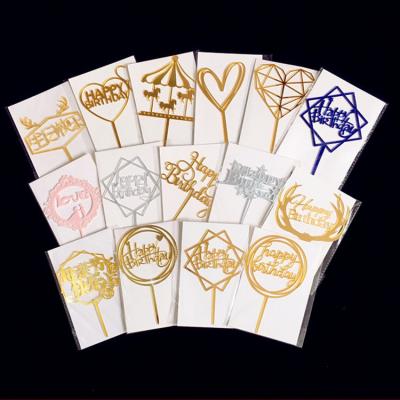 China Gold Disposable Acrylic Cake Toppers Happy Birthday Party Decorations For Birthday Baby Shower Individual Package With Back Card for sale