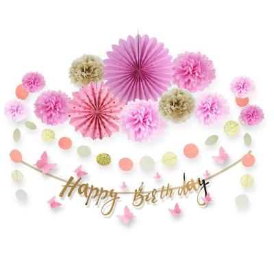 China Disposable Eco-Friendly Birthday Party Supplies Party Decoration Items, Tissue Paper Pom Poms Paper Fans HAPPY BIRTHDAY Banner for sale