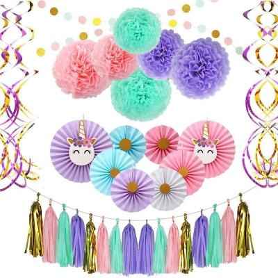 China Disposable Eco-Friendly STONE Birthday Party Supplies Party Supplies Baby Shower, Hanging Paper Fans For Kids Happy Birthday Unicorn Party Supplies for sale