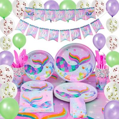 China Eco-friendly Materials Mermaid Party Supplies Little Mermaid Party Plates Happy Birthday Banners Pom Poms Flowers Balloons Mermaid Gifts for sale