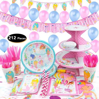 China Eco-friendly Materials Mermaid Party Supplies Little Mermaid Birthday Set Kids Birthday Theme Party Baby Shower School Party Daily Dinner for sale