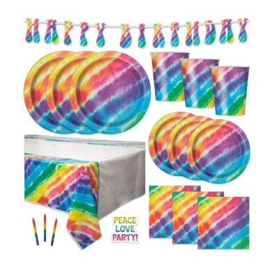 China Eco-Friendly Materials Tie Dye Party Supplies Set For Bithday Tie Dye Theme Party Tableware Set for sale