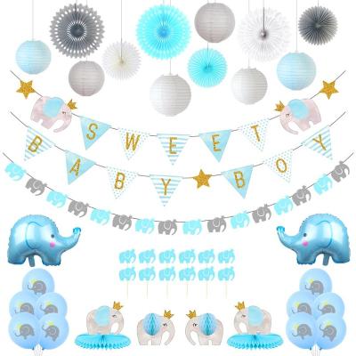 China 100% Eco-Friendly Party Supplies BABY SHOWER Party Supplies For Newborn Boy , Blue Elephant Banner Balloons Elephant Baby Shower Decorations for sale