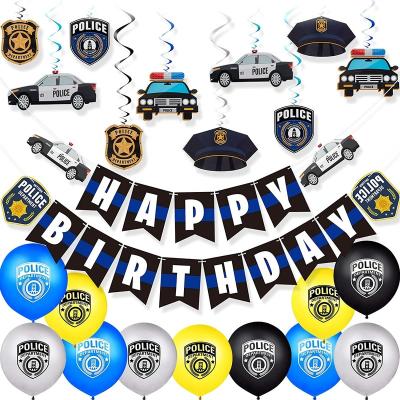 China Party Suppies Police Birthday Party Decor Including Hanging Balloon Banner Swirls Police Themed Birthday Party Police Party Supplies for sale