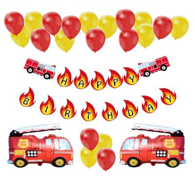 China Birthday Decoration Set Fire Truck Firefighter Happy Birthday Banner Latex Party Balloon Paper Baby Shower Set Bday Decorations for sale