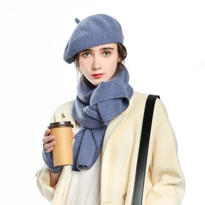 China Keep Warm 2022 Elegant Women's Set Classic Solid Color Stripped Hat Thick Elastic 3 Piece Winter Scarf Berets Glov Set for sale