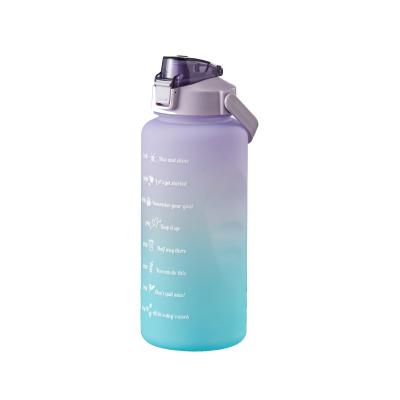 China 2 Liter Large Capacity Viable With Time Marker Fitness Pitcher Gradient Color Plastic Cups Outer Frosted Water Bottle for sale