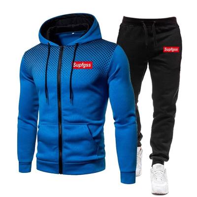 China Breathable custom private label 2 piece hoodie set sweat suits set with mens zip and hood and breeches for sale