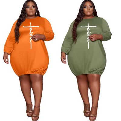 China Viable newcomer plus size dress apparel for women dresses women elegant casual long sleeve faith print dresses for sale