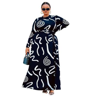 China Sustainable Women Plus Size Black Long Sleeve Dresses Women Fashion Clothes Print Casual Dresses for sale