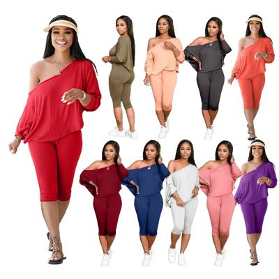 China Dropshipping Sustainable Long Sleeve 2 Pieces Set Women Off Shoulder Oants Set Plus Size Women Sets 2021 for sale