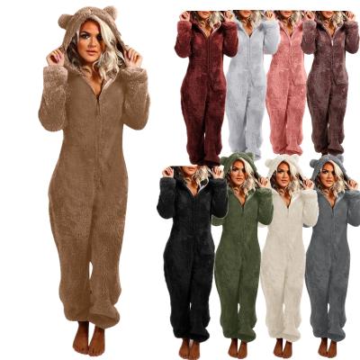 China Dropshipping Cute Cat Ear Sleepwear Women Big Size Breathable Pajamas Women Overalls Plus Size Velvet Pajamas for sale