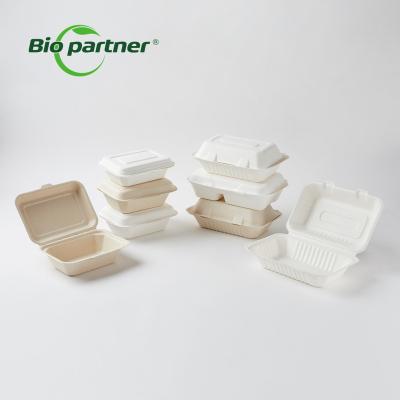 China B22 frozen food clamshell takeout box bagasse transparent cover 3 4 5 6 eco-friendly modern sugar cane paper for sale