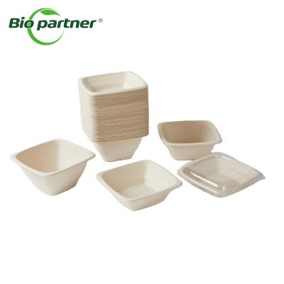 China Modern Disposable Paper Pulp 48oz Sugarcane Bagasse Square Compostable Bowl With Clear Lid for sale