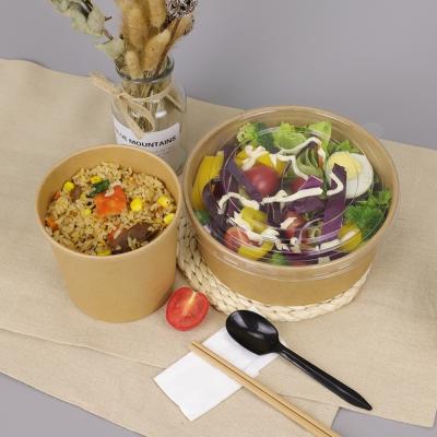 China Disposable Clear Lid 14 Oz Bamboo To Go Brown Craft Paper Soup Bowl For Noodle for sale