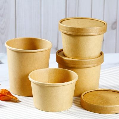 China Disposable Custom Rectangle Take Out 650 Ml Brown Kraft Paper Ice Cream Bowl for sale