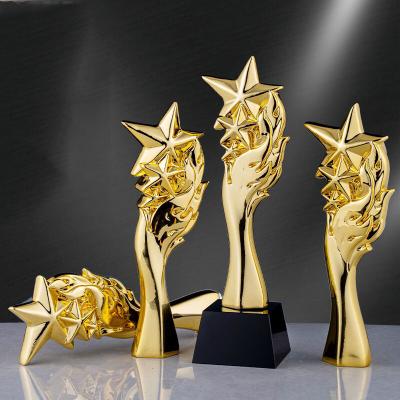 China Custom China Metal Trophy Resin Trophy Gold Plated Star Trophy Crystal Star Base for sale