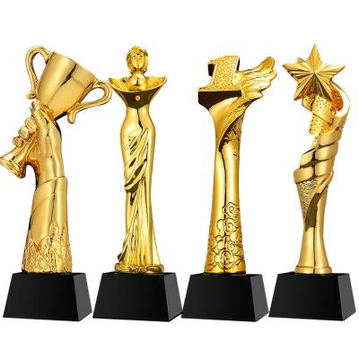 China 2022 China March EXPO New Arrival Resin Metal Trophy Custom Crystal Enterprise Awards Excellent Star Shape Resin Trophy for sale