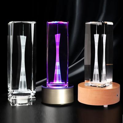 China China March EXPO 2022 Crystal Glass Beech Lamp Souvenir LED Souvenir Creative Gift 3D Lamp Stand Colorful Pattern for sale