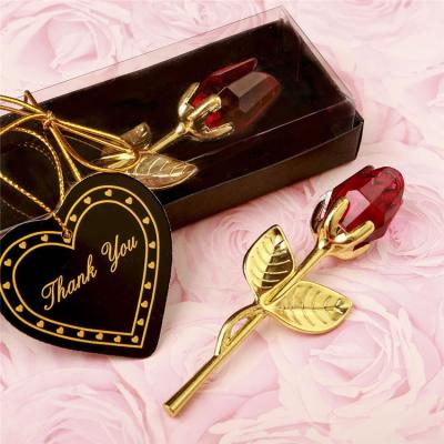 China Europe March EXPO 2022 Metal Crystal Red Rose Beautiful Glass Rose Flower For Wedding Gift Valentine's Day Present for sale