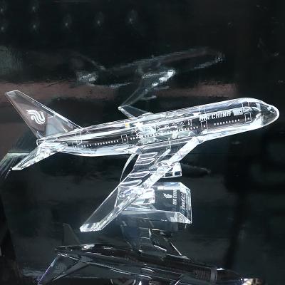 China 2022 Europe March EXPO New Arrival Airplane Blue Clear Crystal Model Aircraft Glass Airplane For Souvenir Gift for sale