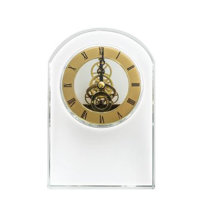 China Europe 3d laser creative desk ornaments desktop crystal transparent silent clock clock for sale